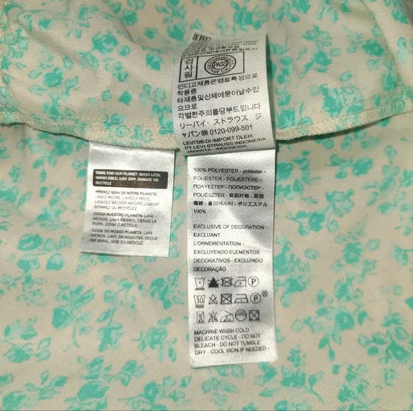 LEVIS DRESS WOMENS XL ELECTRIC GREEN FLORAL DOLCI BABYDOLL WITH POCKETS NEW - Picture 9 of 10